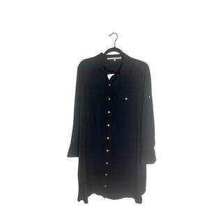 RACHEL Rachel Roy Women's Black Button-Up Shirt Dress Gold Accents Long Sleeves